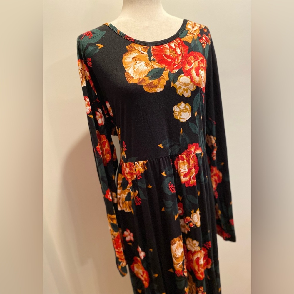 LONGYUAN, Sz 4XL, Dark Green, Floral Long Sleeve Maxi Dress - NWT - Picture 4 of 12